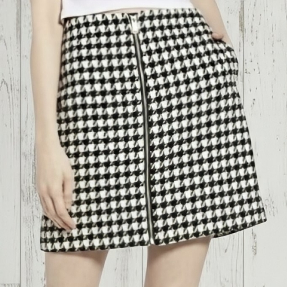 NEW Vero Moda Maria Houndstooth Front Zip Skirt